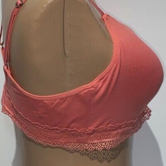 Lucky Brand Women's Pink Wireless Lace Trim Plunge Bra Size 38C - Picture 6 of 11